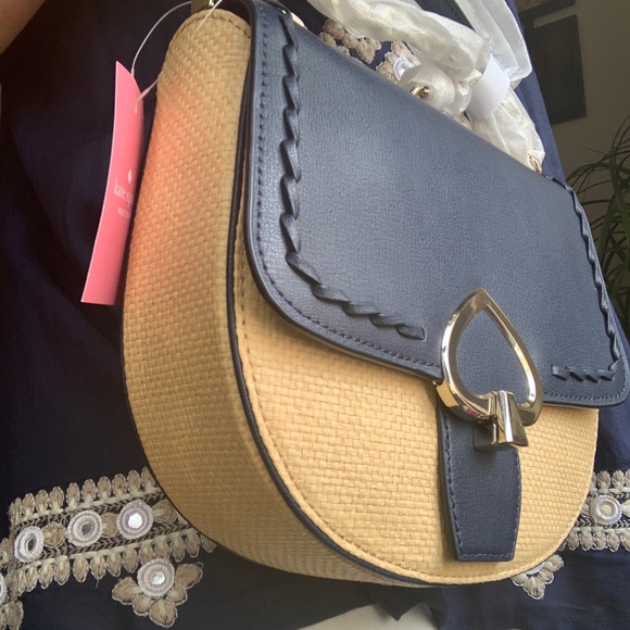 LIMITED EDITION🔥Authentic Kate Spade leather/straw woven turn lock flap Crosby - Picture 10 of 12